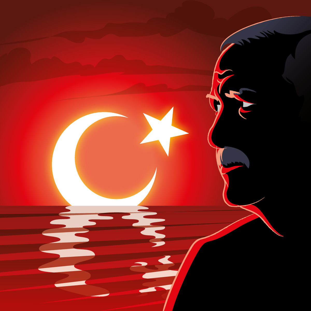 Turkish moonset - Recep Tayyip Erdogan illusration